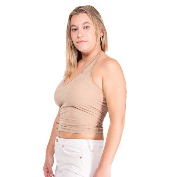 Vintage 90s Tan Backless Halter Top - Picture 5 of 10